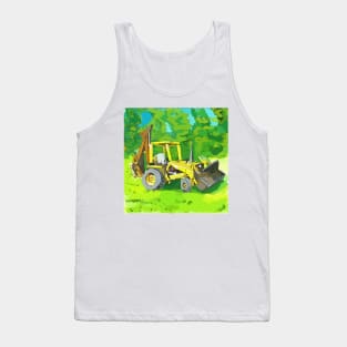 Artistic illustration of a yellow tractor and backhoe Tank Top